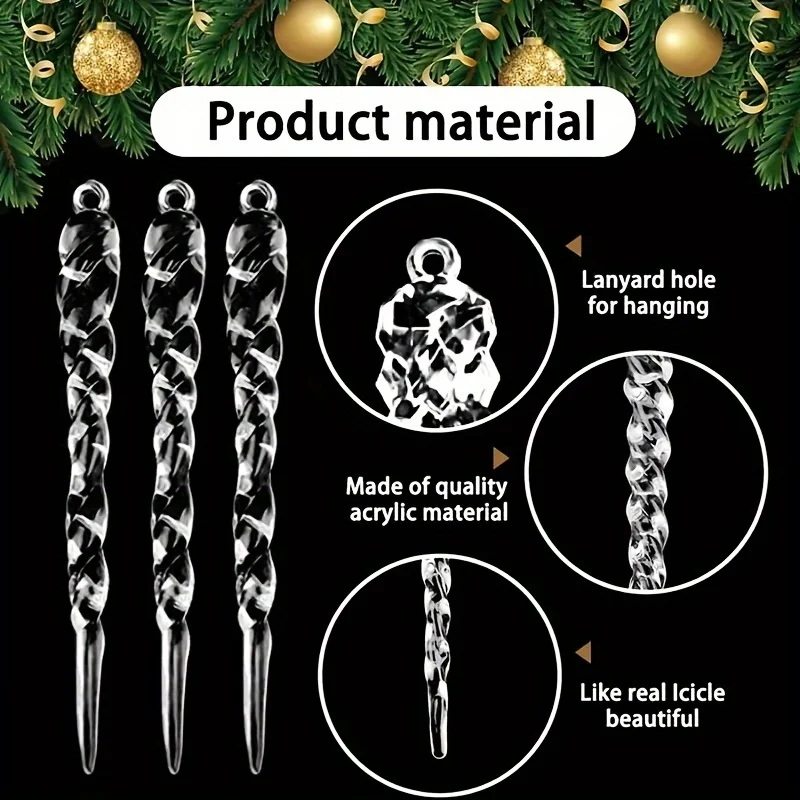 24PCS Clear Icicle Ornaments – Acrylic Christmas Tree Decorations - $294.25 MXN