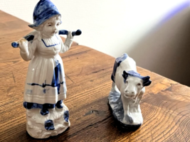 Antique ceramic farmer&#39;s wife with cow, typical DELFT/DUTCH  pottery - £60.58 GBP