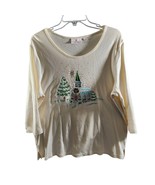 Quacker Factory Sz L CHRISTMAS CHURCH Cream Knit Pullover Sweater - $23.33