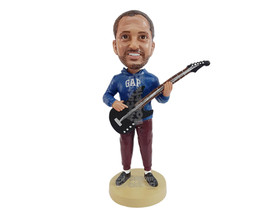 Custom Bobblehead Nice fella wearing a cool hoodie with his electric guitar in h - £71.14 GBP