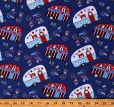 Cotton Patriotic Campers Camping 4th of July Fabric Print by the Yard D301.72 - £11.11 GBP
