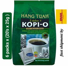Hang Tuah Kopi-O 2 in 1 Black Coffee Liberica Beans 6 packs (20&#39;s x 25g) DHL Ex - £95.40 GBP