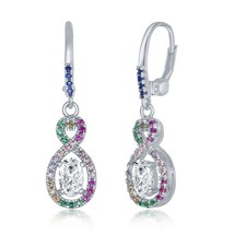 Sterling Silver Multi-Color CZ Infinity with Clear Oval CZ Earrings - £38.72 GBP
