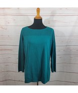 Talbot&#39;s Women&#39;s Petite Teal Knit Ribbed Cotton Blend Long Sleeve Sweate... - $37.91 CAD