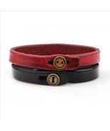 Minimalist leather bracelet with button closure Leather jewelry made of natural - £11.78 GBP