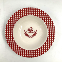 Stoney Hill Rooster Gingham Upcountry Rim Soup Bowl Red Checked 8.5&quot; Exc... - $12.86
