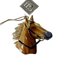 Gallarie II Tan Double Sided Metal Horse Head Christmas Ornament - £7.16 GBP