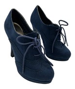 Fioni 145306 Women&#39;s Navy Suede Lace Up Oxford 4&quot; Pump Saddle Booties Si... - $38.95