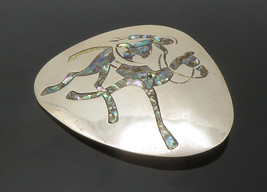 MEXICO 925 Silver - Vintage Abalone Shell Man Riding Horse Brooch Pin - BP5595 - £46.23 GBP