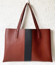 Vince Camuto Luck Tote Brown/Black Pebbled Vegan Leather Shoulder Bag Handbag - £22.37 GBP