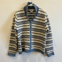 TALBOTS Shawl Collar Cardigan Patterned Blue White Size L Wool Cashmere ... - $24.75