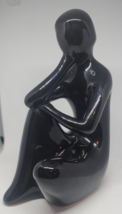 Vintage Mid Century Black Ceramic Lady &#39;The Thinker&#39; Figurine - $22.20