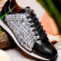 Portici Genuine Crocodile and Lizard Fashion Sneaker Newspaper / Black image 9