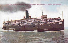 Steamer City of Benton Harbor Graham Morton Line Lake Michigan 1908 postcard - £4.96 GBP