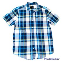 Hurley Plaid Button Up Short Sleeve Shirt Blue Multicolored with chest p... - £18.94 GBP