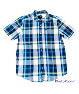 Hurley Plaid Button Up Short Sleeve Shirt Blue Multicolored with chest p... - £18.94 GBP