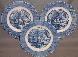 Set (3) Royal China Currier &amp; Ives Pattern 10&quot; Dinner Plates Made In Usa - £30.96 GBP