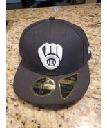 New Era 59Fifty Men&#39;s Hat MLB Basic Milwaukee Brewers &quot;Glove&quot; Black Fitt... - £30.48 GBP