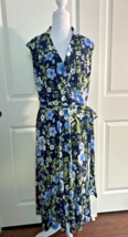 Banana Republic Navy &amp; Bright Blue Floral Print Midi Dress Size 8/10, Pr... - $24.99