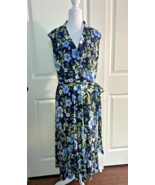 Banana Republic Navy &amp; Bright Blue Floral Print Midi Dress Size 8/10, Pr... - $34.17 CAD