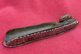 Tibetan Buddhist Old Wood Medicine Scoop With Rat In Embossed Silver Pen... - £31.38 GBP