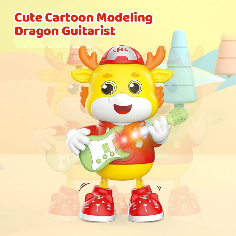 Cartoon Chinese Dragon Guitarist Toy, Electric Dancing Guitar Playing Dinosaur - £23.88 GBP