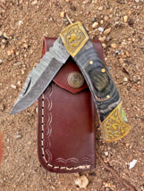 Handmade Damascus Steel Pocket Knife Folding Blade knife Hunting Outdoor... - $23.72