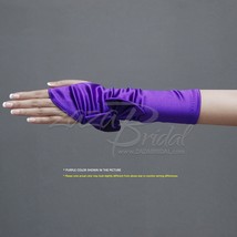 Shiny Stretch Satin Fingerless Gloves with Satin Bow - Below the Elbow Length - £16.02 GBP
