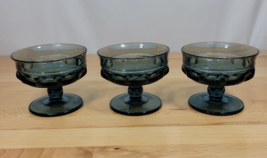 Indiana Glass Thumbprint Teal Smoke Blue Kings Crown 3 Sherbet Glasses V... - $21.99