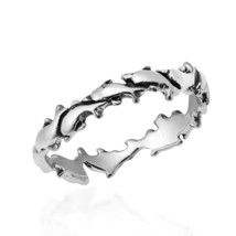 Dancing Swirling Dolphin Pod .925 Sterling Silver Band Ring-5 - £9.24 GBP