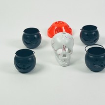 Skull &amp; 4 Metal Decorative Halloween Tea light Pumpkins - £8.81 GBP