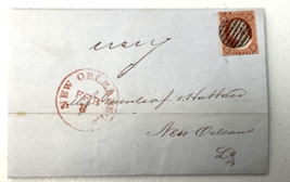 U.S. 1853 Stamp #11 on Light Blue Cover Fancy Grid Cancel Posted New Orl... - $94.00