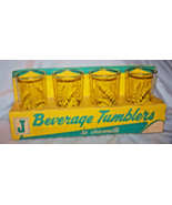4-Piece Jeannette Yellow Lily of the Valley Glass Set in Cardboard Displ... - $39.50