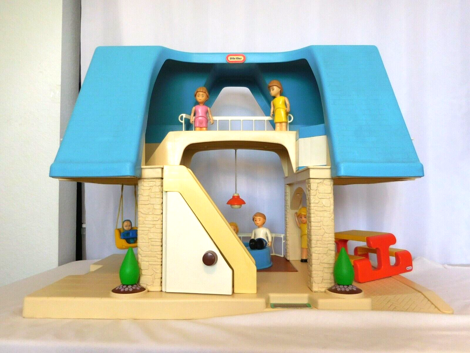 Little Tikes blue roof Doll house + Dolls + accessories + Pool + Picnic Table +  - $99.01