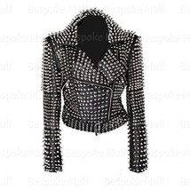New Women&#39;s Brando Style Real Silver Studded  Spiked Biker Leather Jacke... - £304.91 GBP