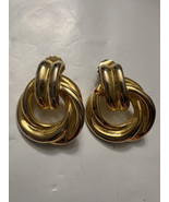 Vintage 1980s Gold-tone pierced Earrings Doorknockers Chunky Retro - $41.56 CAD