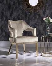 Iconic Home Gourdon Accent Chair, Taupe, Plush Velvet Upholstered Swoop Arm Gold - $285.99