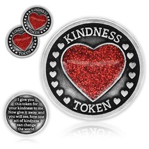 Pewter Kindness Token Coin Glitter Red Heart Pass It on Gift by Gloria Duchin - £11.79 GBP