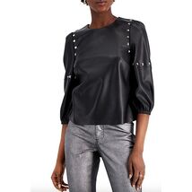 INC International Concepts Black Faux Leather Vegan Studded Top Sz L  - $30.29