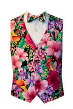 Hawaiian Tropical Hibiscus Tuxedo Vest and Bowtie - £119.43 GBP