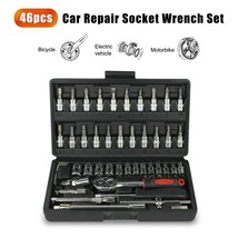 46Pcs 1/4&quot; Ratchet Wrench Socket Set Screwdriver Bit Auto Car Repairing Tool Kit - £27.33 GBP