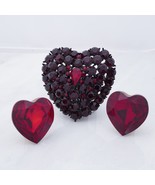 Vintage Signed Heart Shaped Brooch Pin and Earring Set - Deep Ruby Red -... - $124.72 CAD