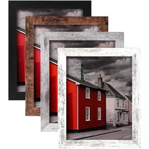 8X10 Picture Frame, 4 Pack Woodgrain Wider Frames, Display Pictures 5X7 With Mat - £25.75 GBP
