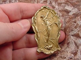 (b-wom-8) Lady reaching into tree Eve fruit Victorian style BRASS pin pendant - £12.58 GBP