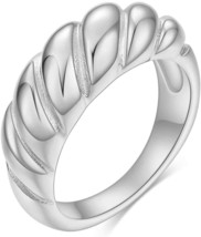Silver Plated Croissant Signet Ring for Women Girl, Minimalist (Silver,Size:8) - £9.22 GBP