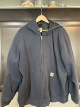 Carhartt Men&#39;s Rain Defender Navy Hoodie Lined Full Zip Sweatshirt Size 2XL - £22.74 GBP