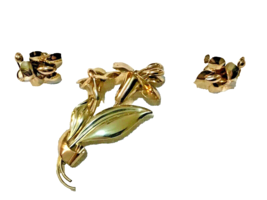 ROSE YELLOW GOLD STERLING SILVER PIN EARRINGS RETRO PERIOD CARL ART ESTA... - £58.71 GBP