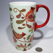 Cypress Home Red White Birds Cardinal Floral Ceramic Tall Mug 17 oz EUC - $12.95