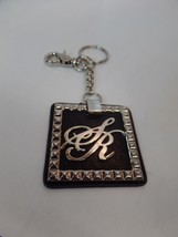 Interesting Key Ring Personalized &quot;S R&quot; Black and Silvertone Studded Detailing - £10.86 GBP