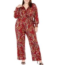 NY Collection Womens Petite Plus 1XP Red Paisley Faux Wrap Jumpsuit NWT ... - $34.29